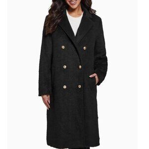 GUESS double breasted notched collar women's long coat - BLACK - Plus Size XXL